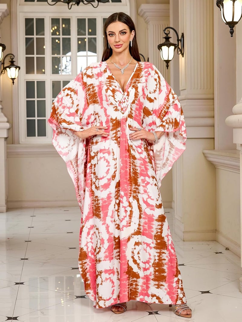 KEYLORTING Women’s Kaftan Beach Cover Up Dress Plus Size Summer Swimsuit Loungewear Maxi Dress - Image 4